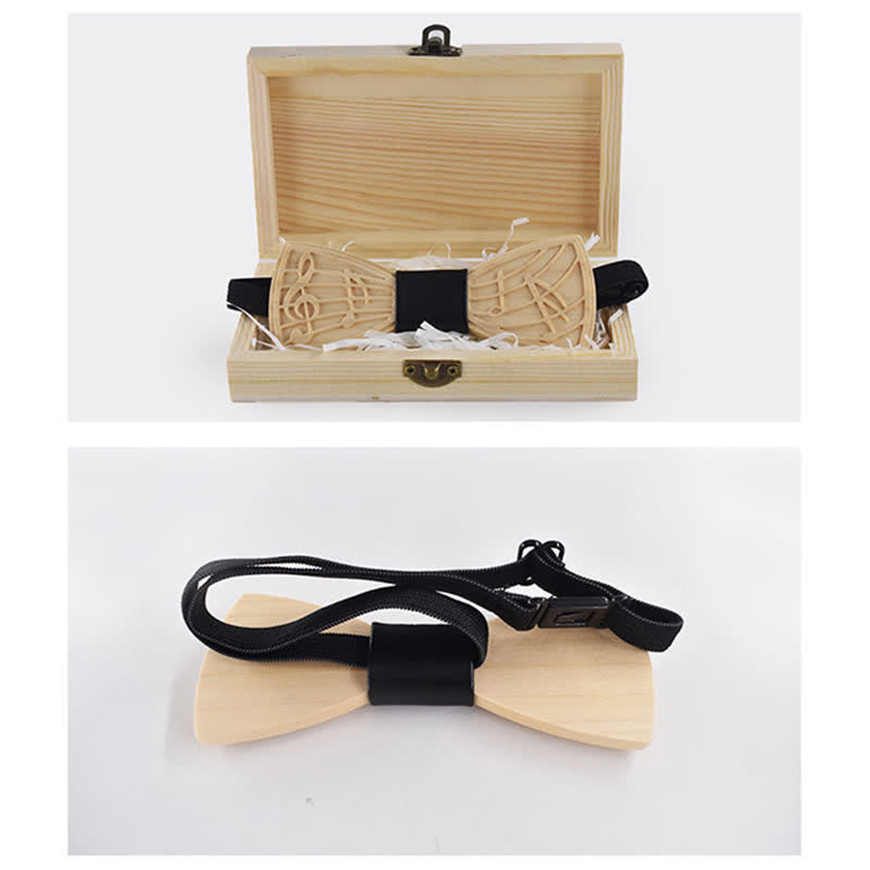 Papillon in legno con incisione musicale da uomo