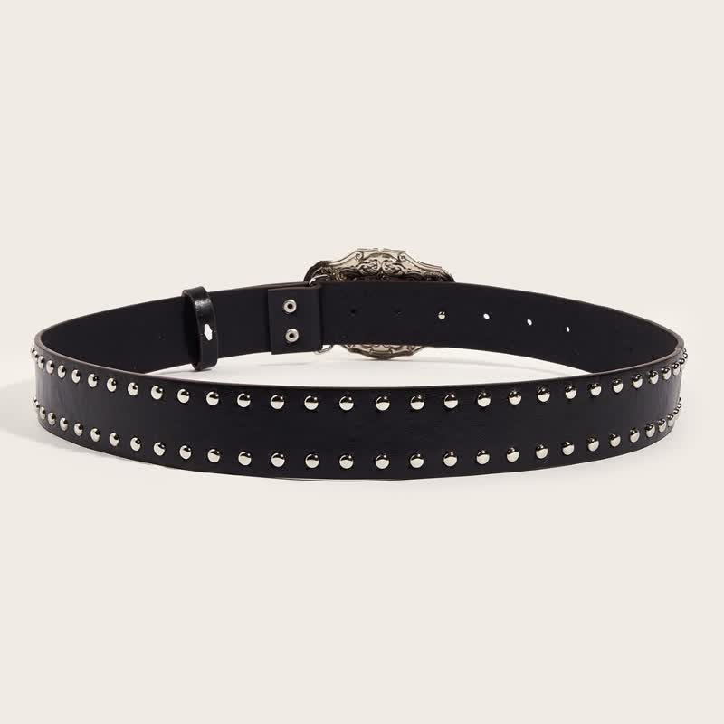 Cintura da uomo in pelle nera con rivetti a forma di toro Longhorn