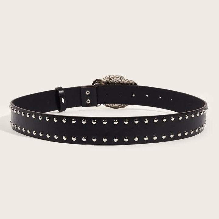 Cintura da uomo in pelle nera con rivetti a forma di toro Longhorn