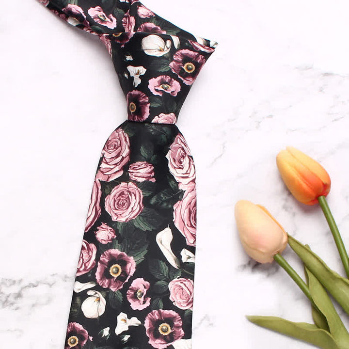 Cravatta da uomo con stampa alla moda di rose rosa