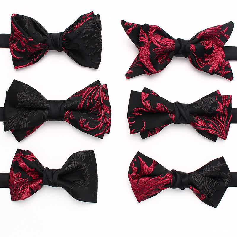 Papillon da uomo con motivo floreale a vite rosso e nero
