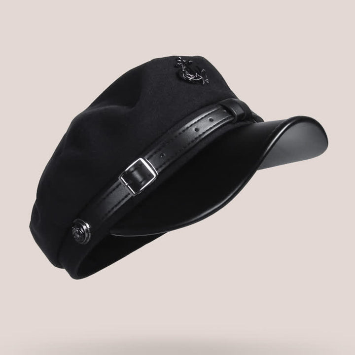 Cappello basco retrò in lana con visiera a becco d'anatra e ancora nautica