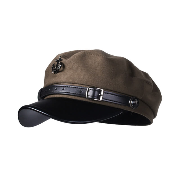 Cappello basco retrò in lana con visiera a becco d'anatra e ancora nautica