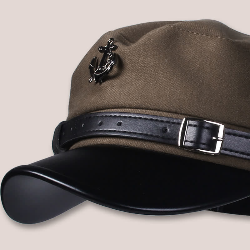 Cappello basco retrò in lana con visiera a becco d'anatra e ancora nautica