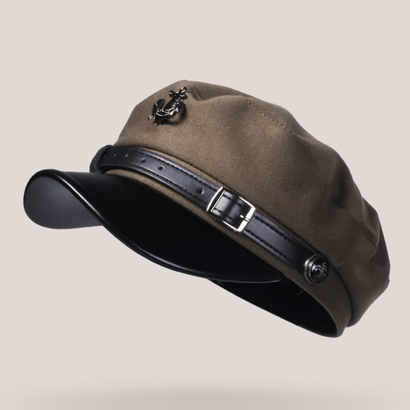 Cappello basco retrò in lana con visiera a becco d'anatra e ancora nautica