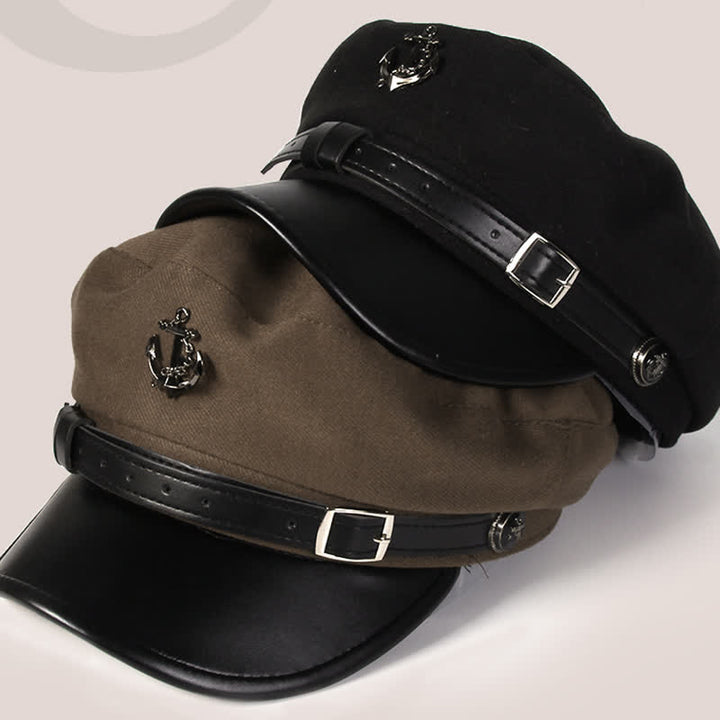 Cappello basco retrò in lana con visiera a becco d'anatra e ancora nautica