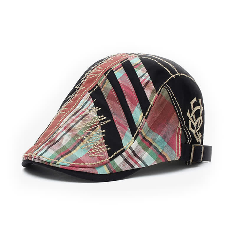 Cappello basco con fibbia regolabile in patchwork di cotone