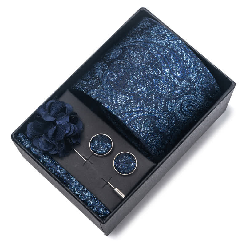 Set di 4 cravatte da uomo con motivo jacquard blu navy