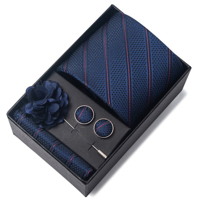 Set di 4 cravatte da uomo con motivo jacquard blu navy