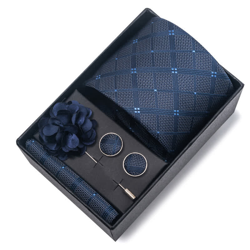 Set di 4 cravatte da uomo con motivo jacquard blu navy