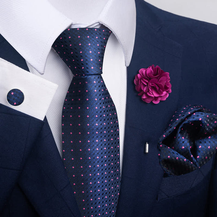 Set di 4 cravatte da uomo con motivo jacquard blu navy
