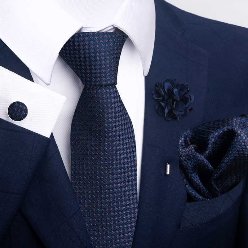 Set di 4 cravatte da uomo con motivo jacquard blu navy