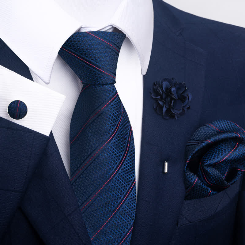 Set di 4 cravatte da uomo con motivo jacquard blu navy