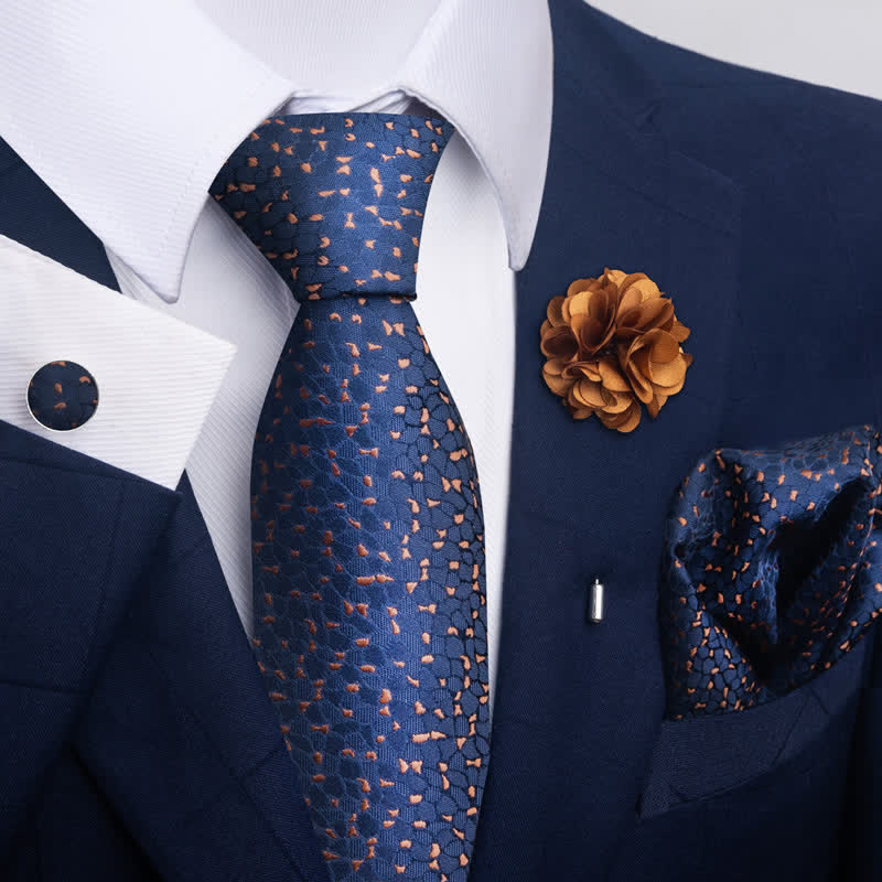 Set di 4 cravatte da uomo con motivo jacquard blu navy