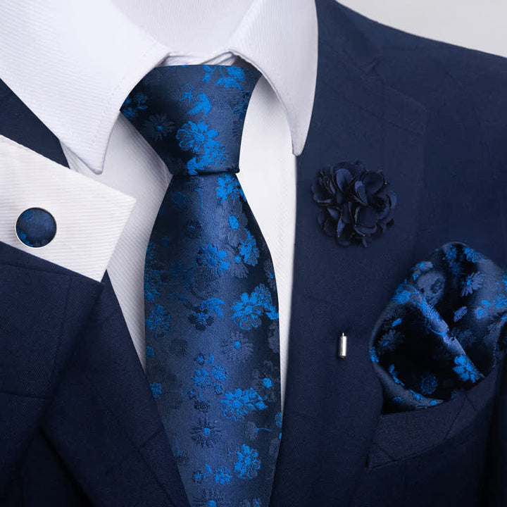 Set di 4 cravatte da uomo con motivo jacquard blu navy