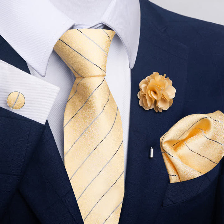 Set di 4 gemelli da taschino e cravatta da uomo con fantasia