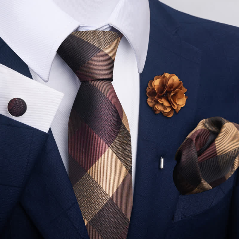 Set di 4 gemelli da taschino e cravatta da uomo con fantasia