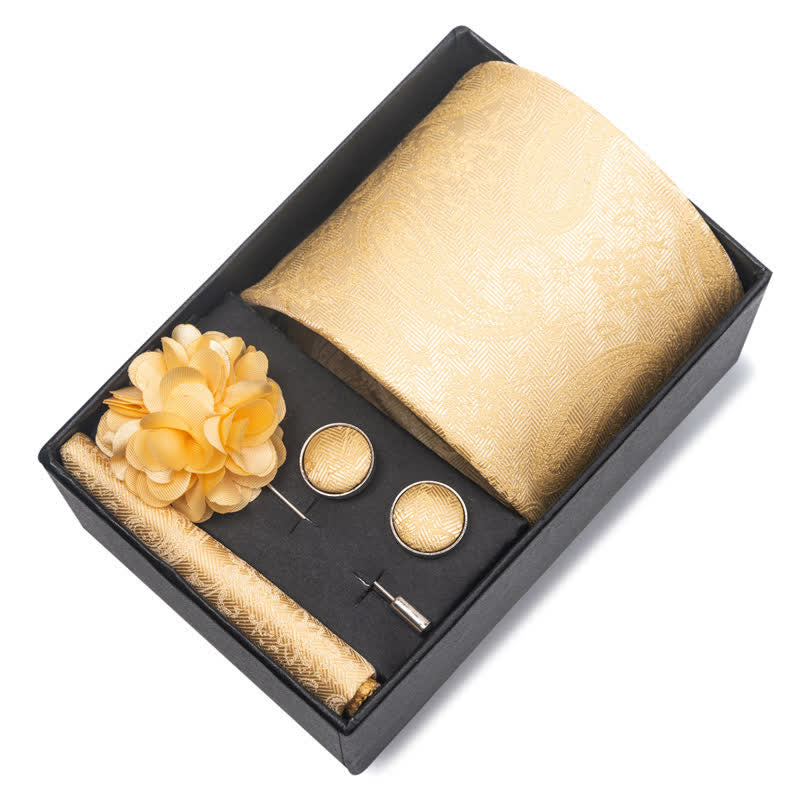 Set di 4 gemelli da taschino e cravatta da uomo con fantasia