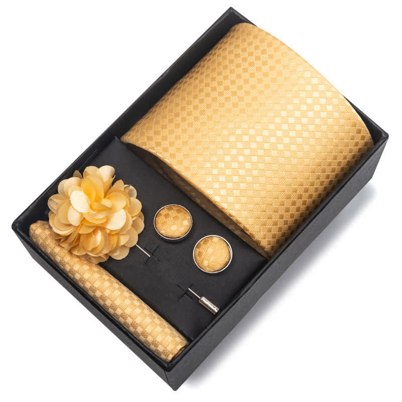 Set di 4 gemelli da taschino e cravatta da uomo con fantasia