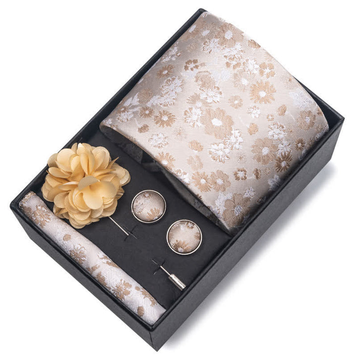 Set di 4 gemelli da taschino e cravatta da uomo con fantasia