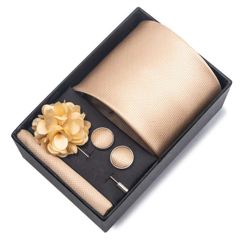 Set di 4 gemelli da taschino e cravatta da uomo con fantasia