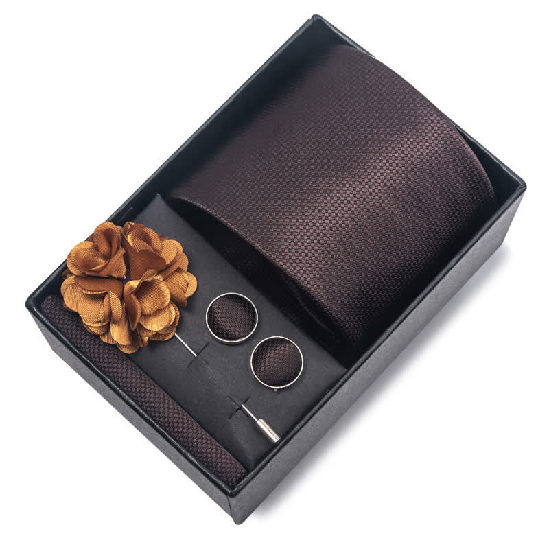 Set di 4 gemelli da taschino e cravatta da uomo con fantasia