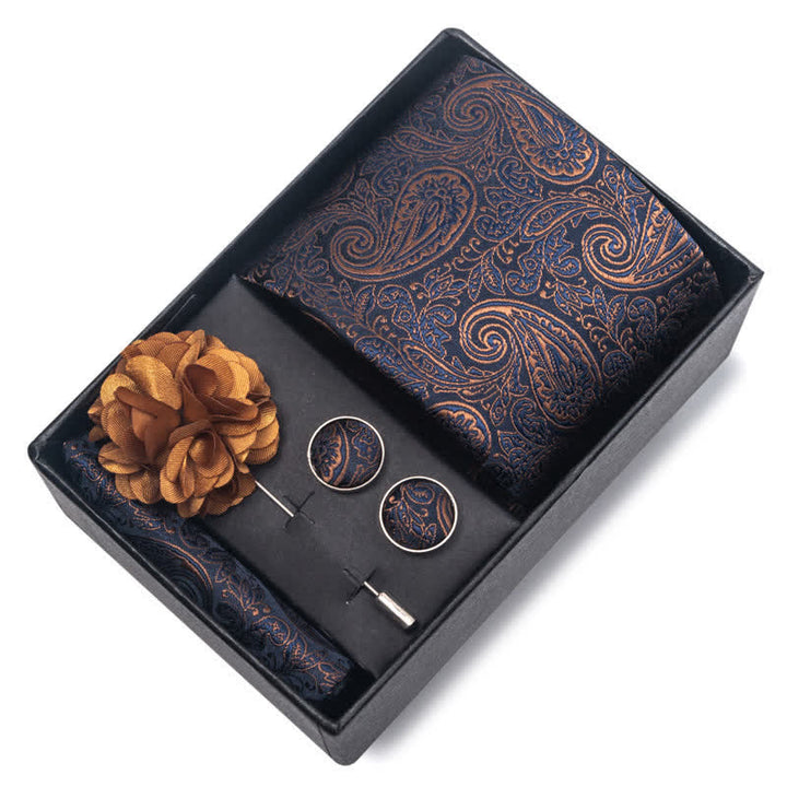Set di 4 gemelli da taschino e cravatta da uomo con fantasia