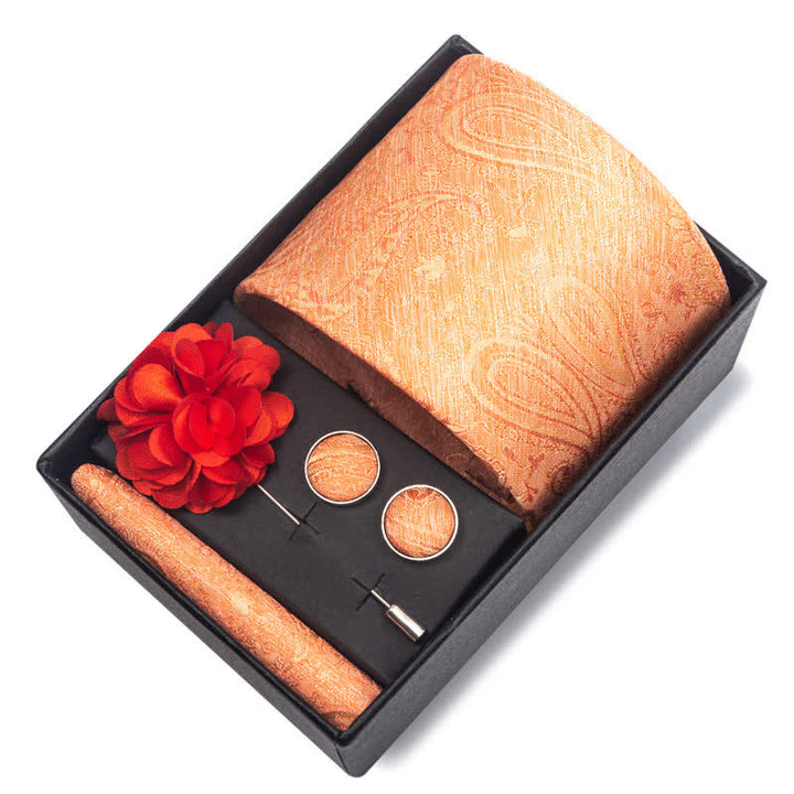 Set di 4 gemelli da taschino e cravatta da uomo con fantasia