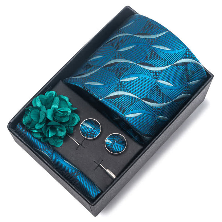 Set di 4 cravatte a righe floreali blu da uomo