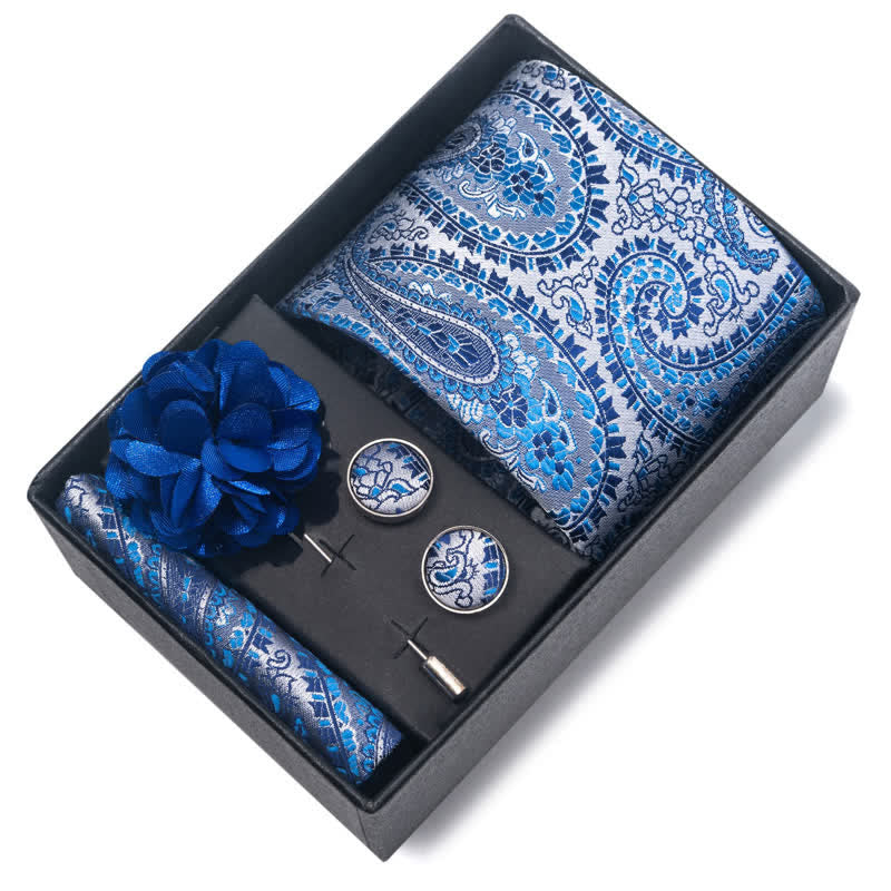 Set di 4 cravatte a righe floreali blu da uomo