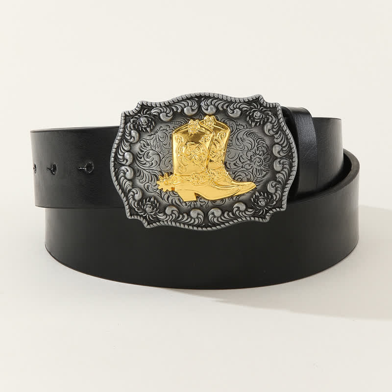 Stivali da cowboy vintage da uomo con cintura in pelle nera