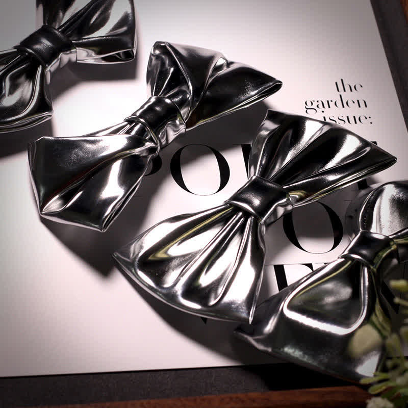 Papillon in pelle grigio argento metallizzato stile moderno da uomo