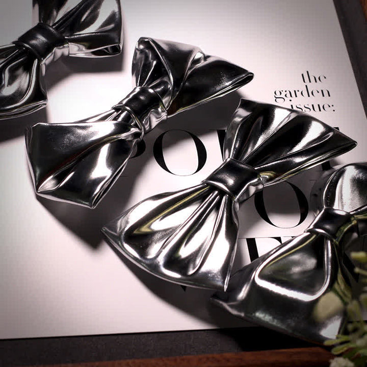 Papillon in pelle grigio argento metallizzato stile moderno da uomo