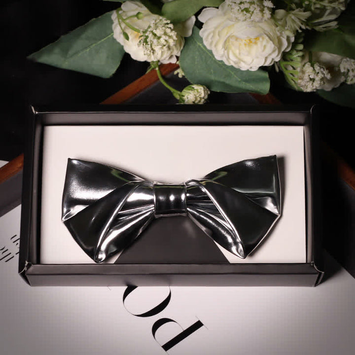 Papillon in pelle grigio argento metallizzato stile moderno da uomo