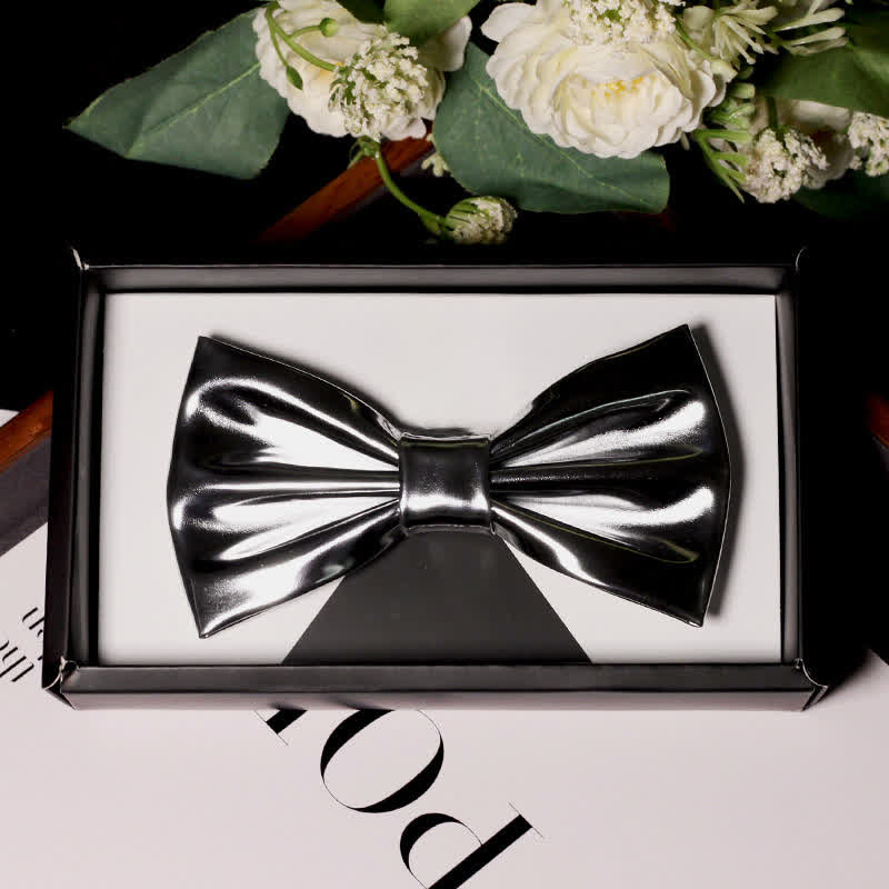Papillon in pelle grigio argento metallizzato stile moderno da uomo