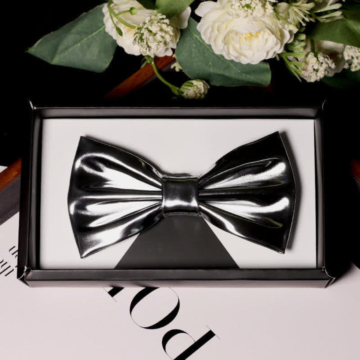 Papillon in pelle grigio argento metallizzato stile moderno da uomo
