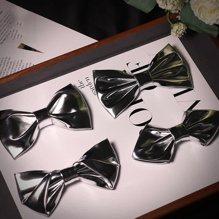 Papillon in pelle grigio argento metallizzato stile moderno da uomo