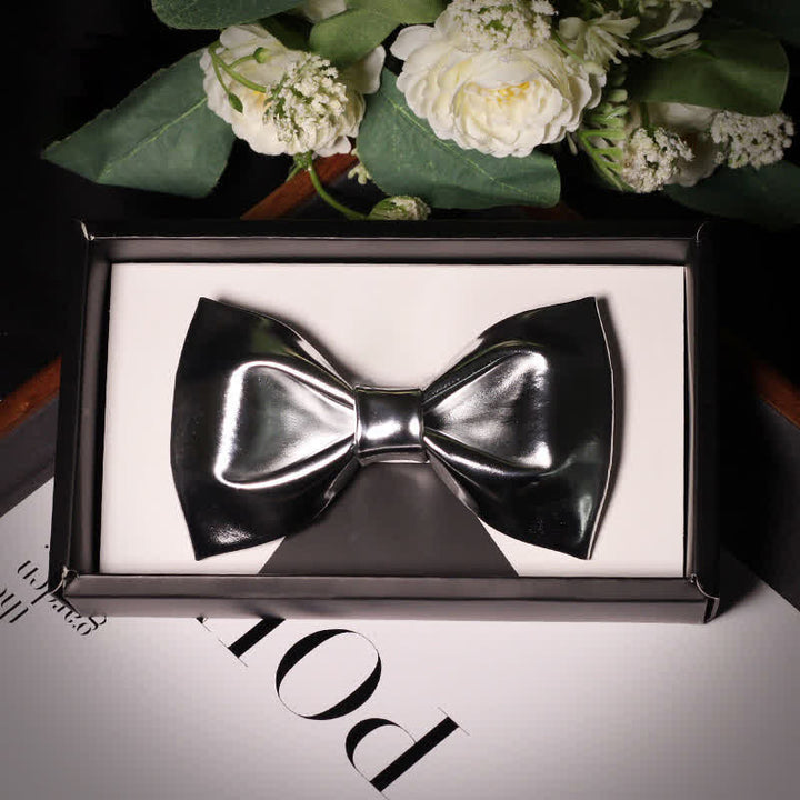 Papillon in pelle grigio argento metallizzato stile moderno da uomo
