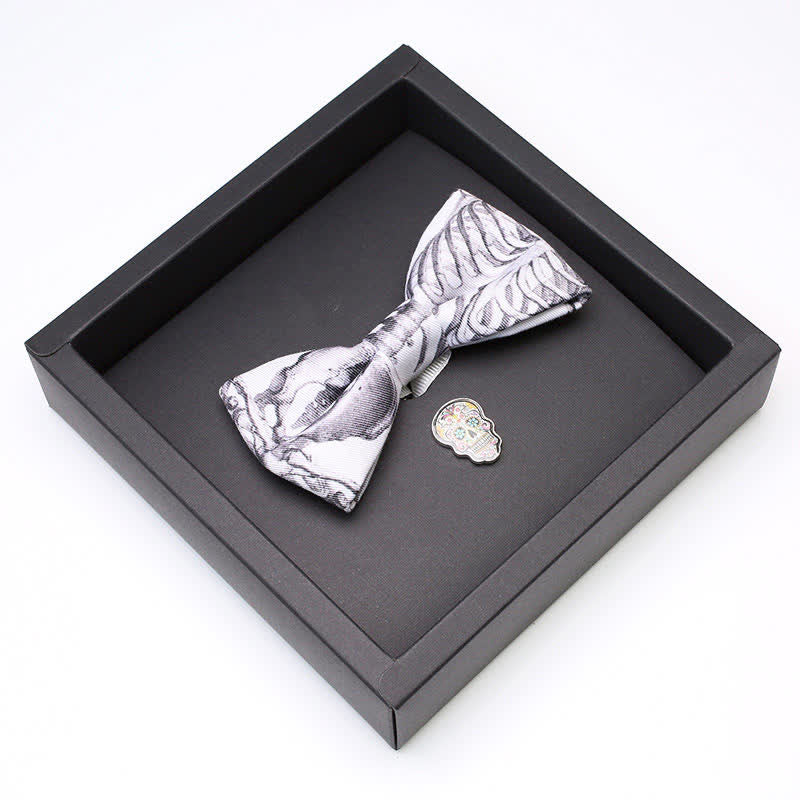 Set di 2 papillon con spilla a forma di teschio scheletro grigio da uomo