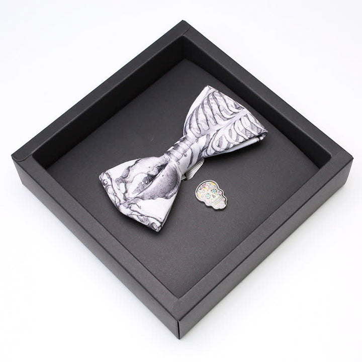 Set di 2 papillon con spilla a forma di teschio scheletro grigio da uomo