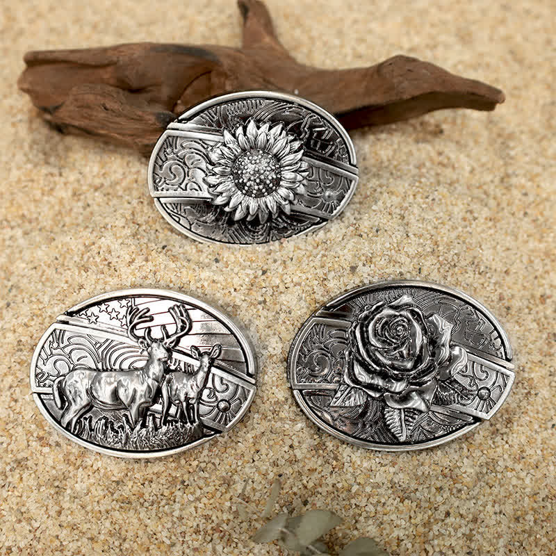 Set di fibbie per cintura in pelle con coltello pieghevole nascosto fai da te Flower Deer