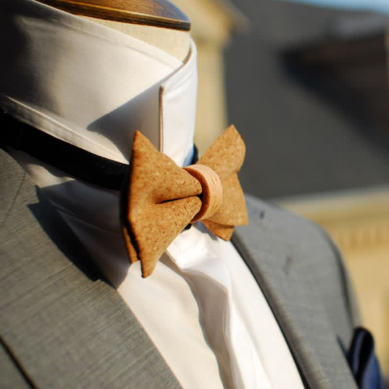 Papillon con passante in pelle di legno imitazione serie naturale da uomo