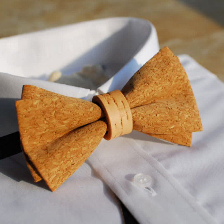 Papillon con passante in pelle di legno imitazione serie naturale da uomo