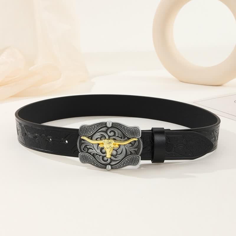 Cintura da uomo in pelle di toro Longhorn dorata quadrata