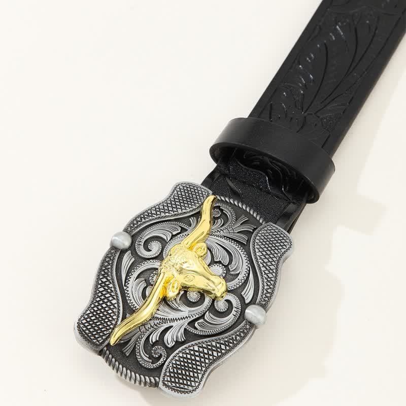 Cintura da uomo in pelle di toro Longhorn dorata quadrata