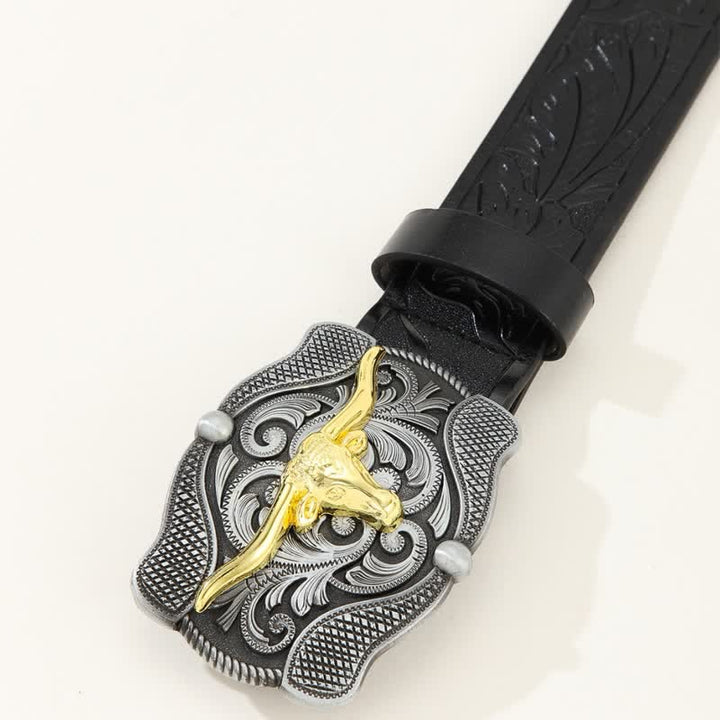 Cintura da uomo in pelle di toro Longhorn dorata quadrata