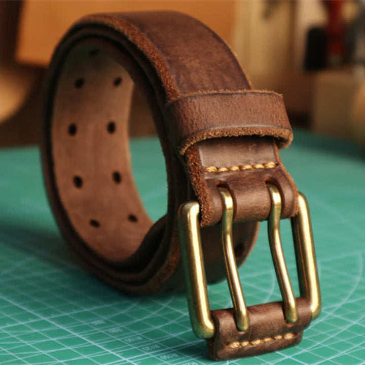 Cintura casual in pelle con fibbia a doppio ago da uomo