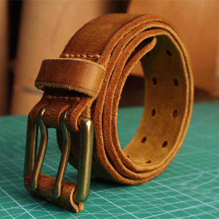 Cintura casual in pelle con fibbia a doppio ago da uomo