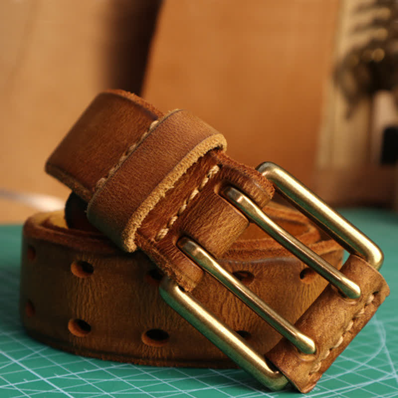 Cintura casual in pelle con fibbia a doppio ago da uomo