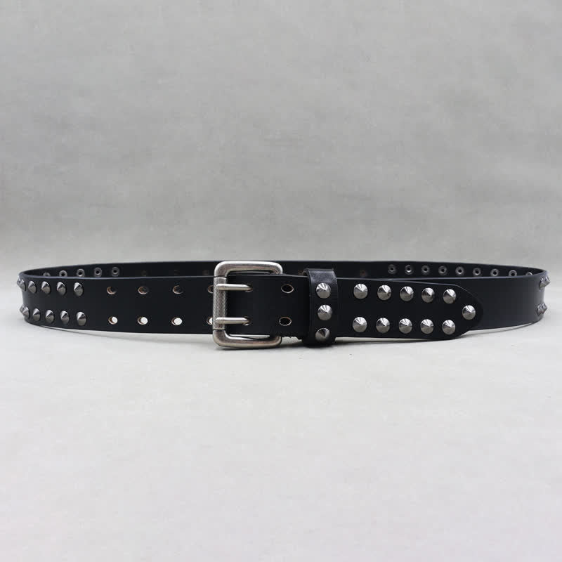 Cintura in pelle con doppio perno e rivetti a forma di teschio hip hop